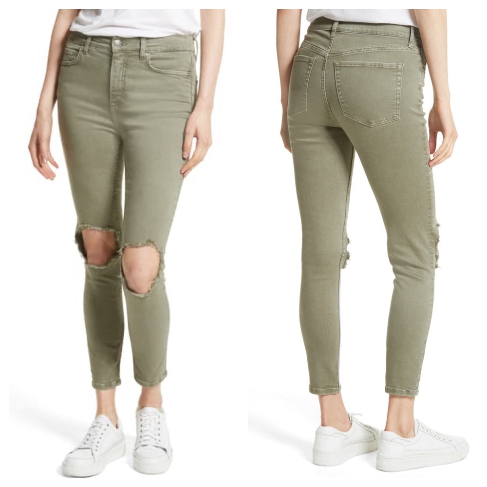 NWT Free People High Rise Busted Knee Jeans moss